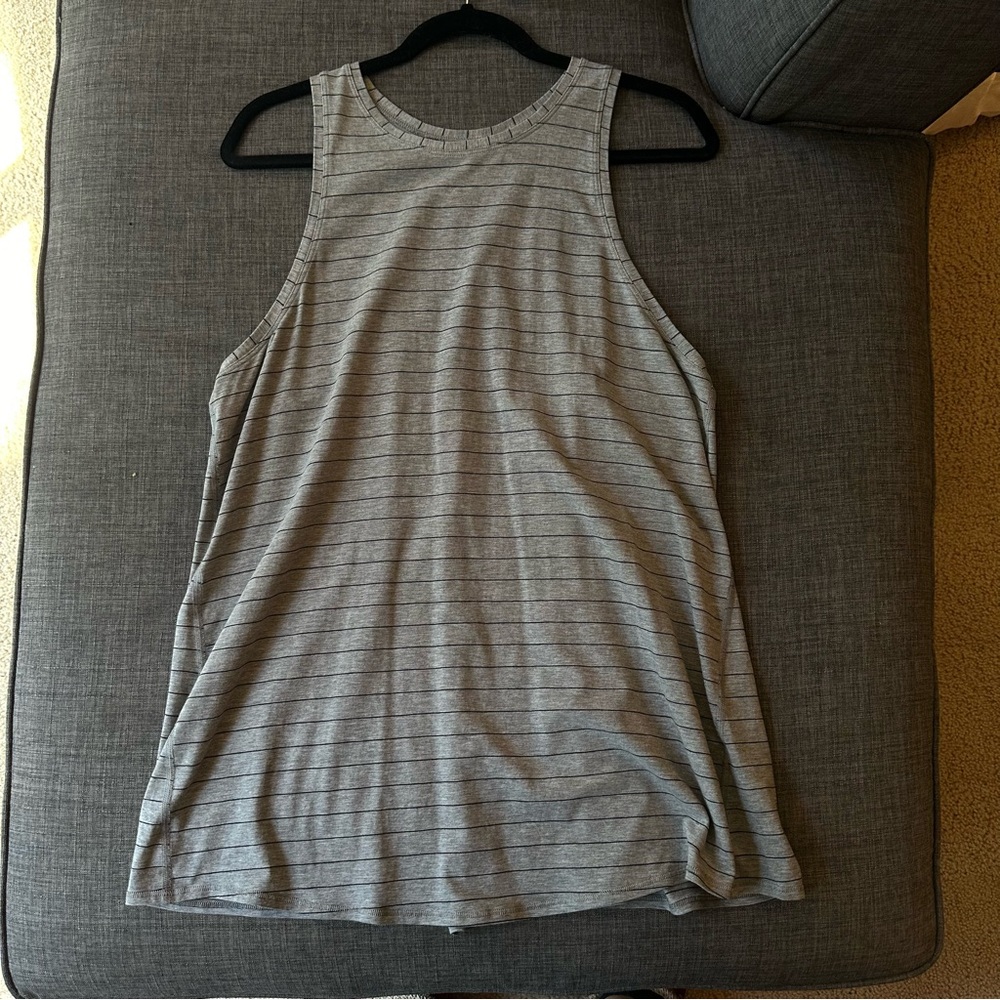 NWOT Lululemon All Tied Up Tank, Stripe Heathered Medium Grey Black, sz 12
